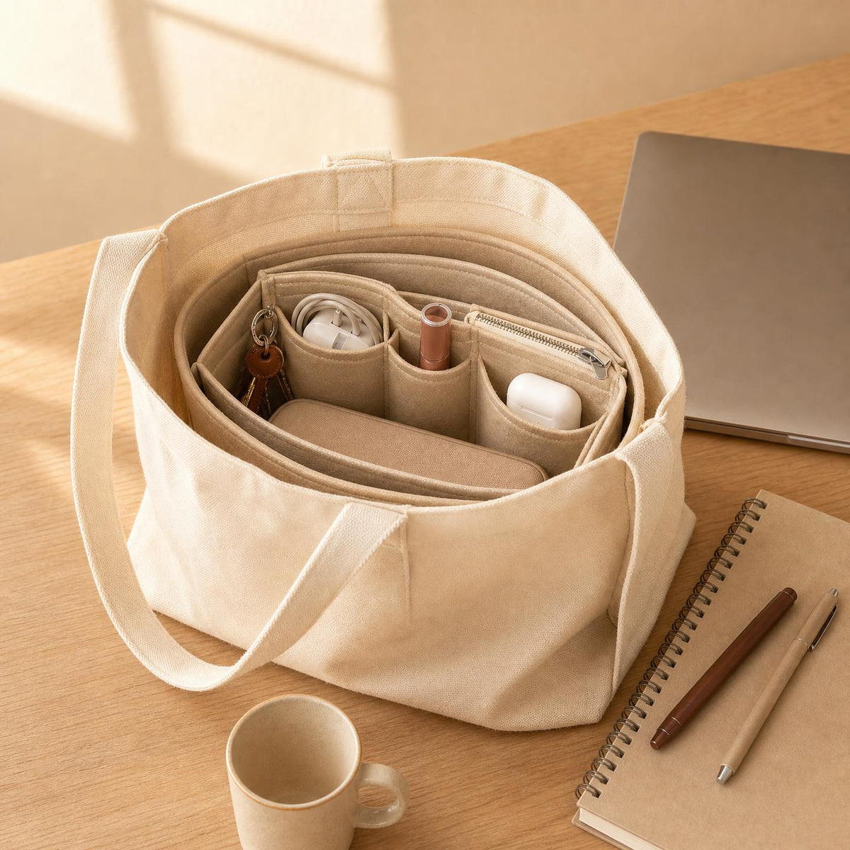 Dans un tote bag en toile, pour les cours